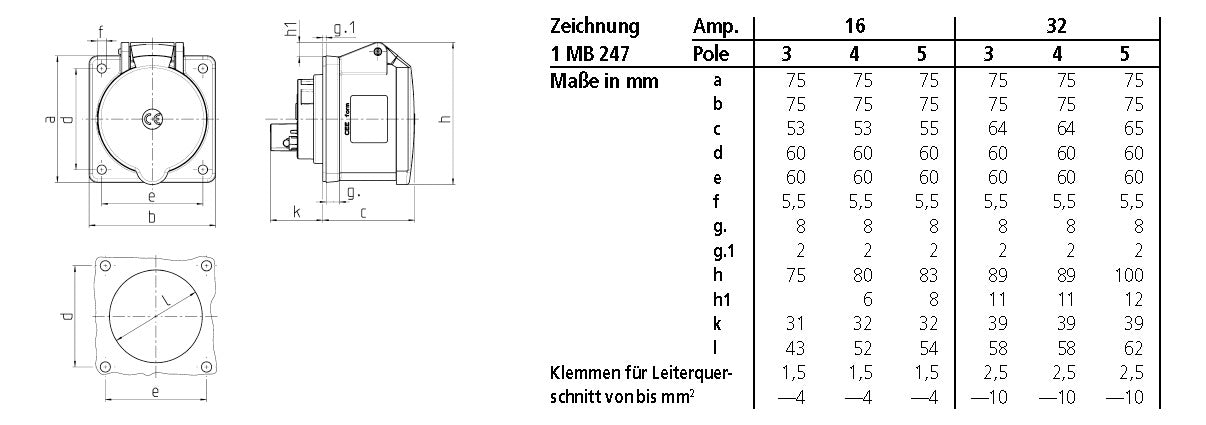 MENNEKES CEE-Anbausteckdose 3p 16A 6h 1366 230V/bl IP44 Schraubkl ger Kst