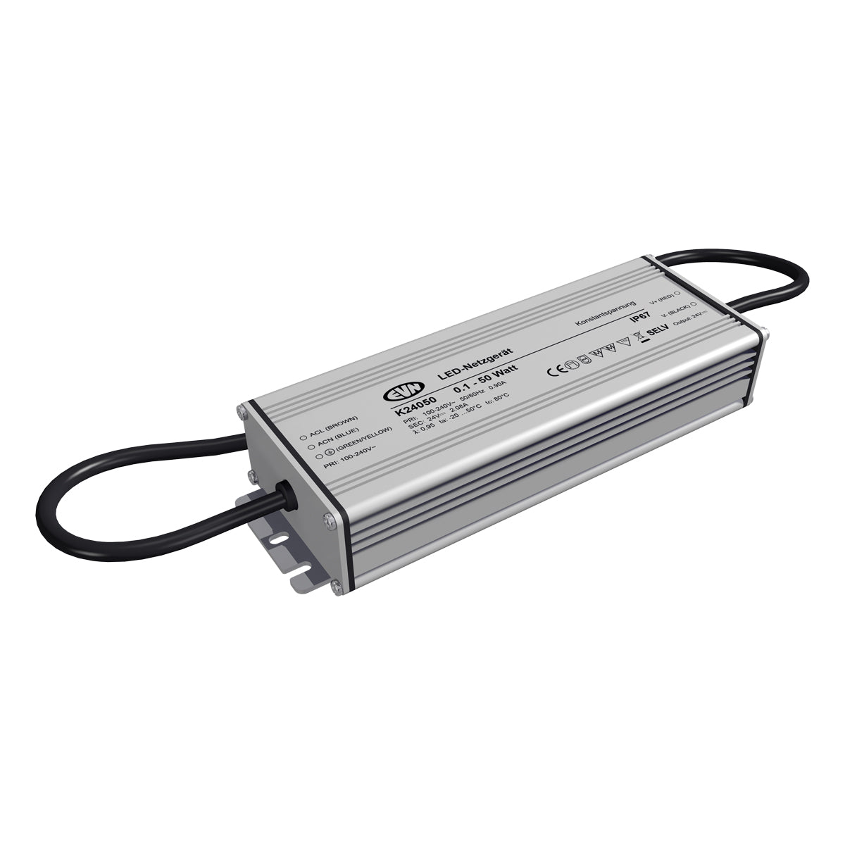 EVN LED-Trafo 0,1-50W 24V IP67 Metallgeh K24050 stat 186x64x40mm