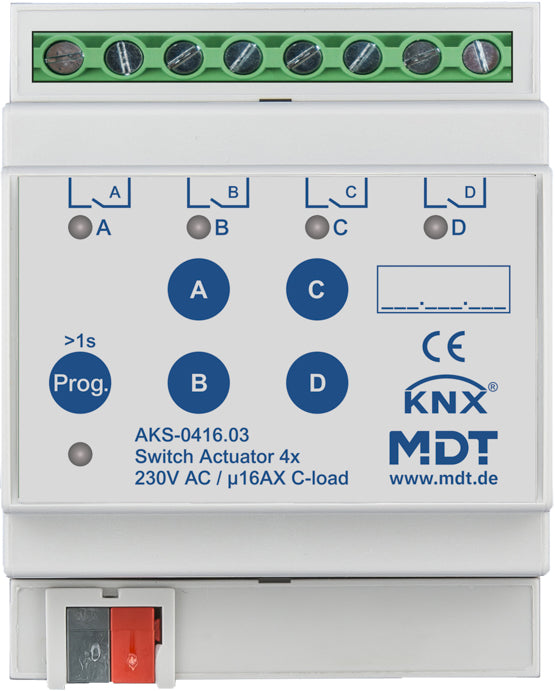 MDT Schaltaktor 4-fach REG,16A,230VAC,C-Last AKS-0416.03