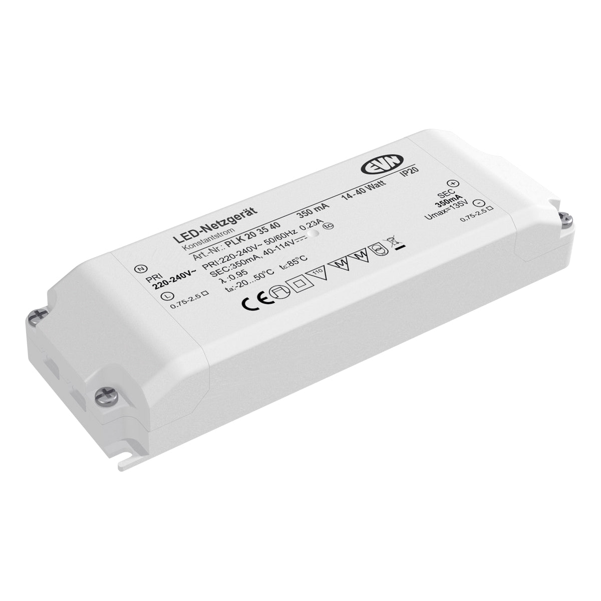 EVN LED-Trafo 14-40W 350-300mA 134V IP20 PLK203540 Kstgeh dyn 142x50x24mm