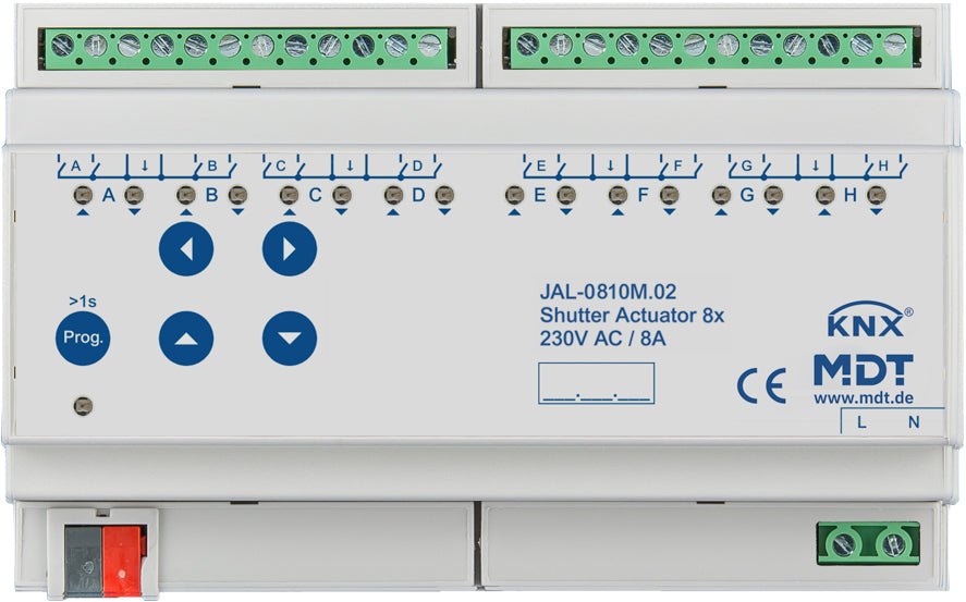 MDT Jalousieaktor 8-fach m.Fz 8TE REG 10A 230VAC JAL-0810M.02