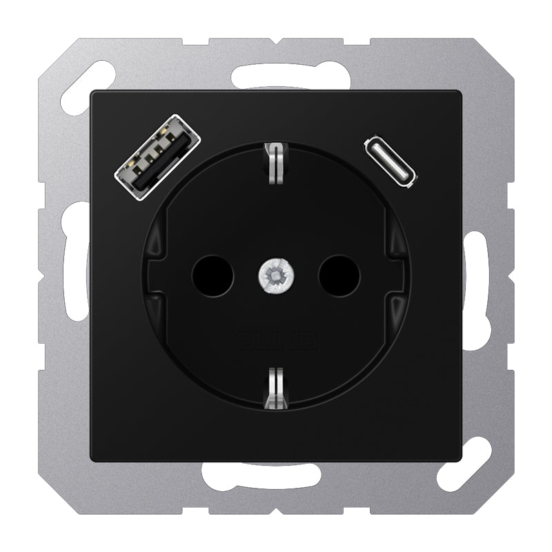 JUNG Steckdose 1f sw mt 1USB-A 1USB-C UP A 1520-15 C SWM m.BS IP20 vert