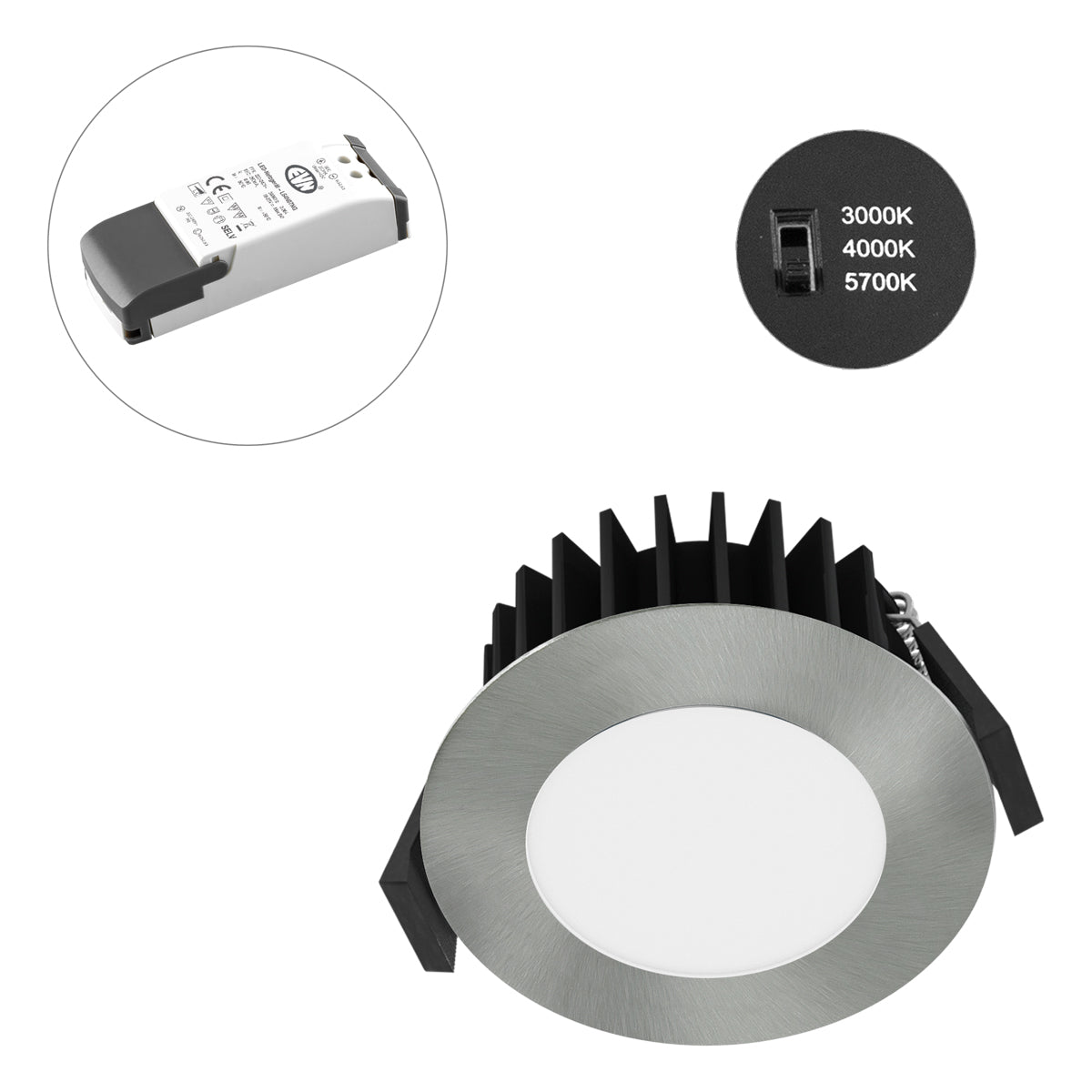 EVN LED-Einbaustrahler 7W Konv dim 1LED L54N071325 dim chr 3000-5700K ws 840lm