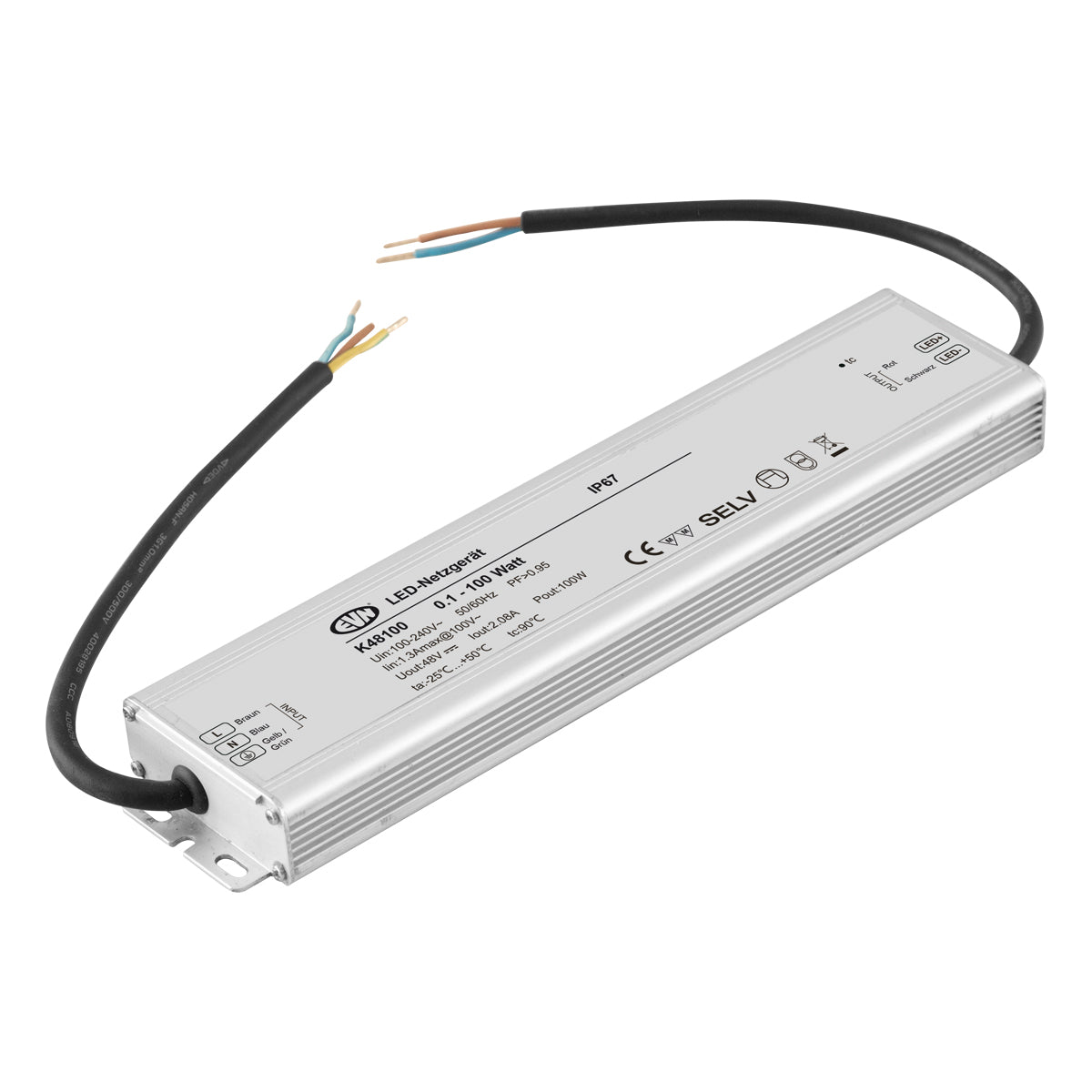 EVN LED-Trafo 0,1-100W 48V IP67 stat K48100 Metallgeh 270x61x25mm