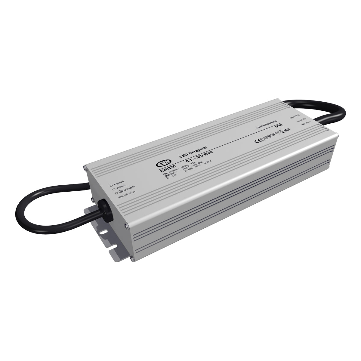 EVN LED-Trafo 0,1-320W 48V IP67 stat K48320 Metallgeh 253x90x45mm