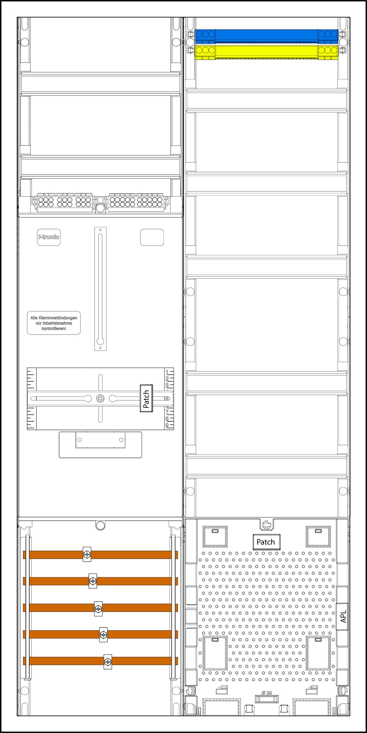 F-TRONIC Komplettschrank AP 1Z 1stö IP31 3HZ721APZ 2Feld SS_5p 1100x550x210mm