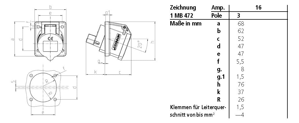 MENNEKES CEE-Anbausteckdose 3p 16A 6h 857 230V/bl IP44 Schraubkl abgew Kst