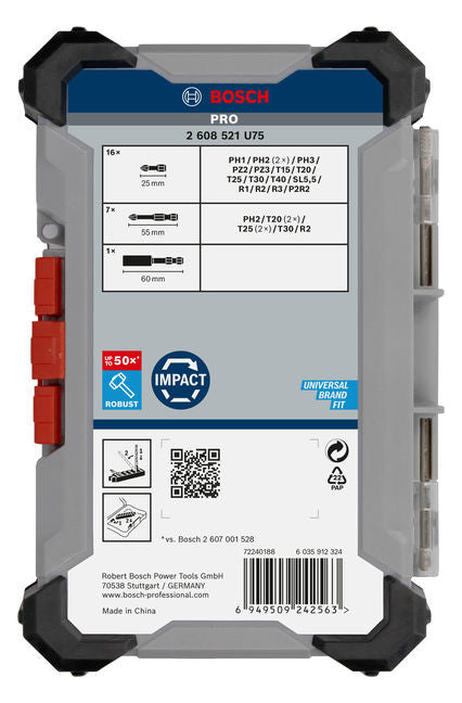 BOSCH-EW Bit-Set 24St Magnethalter 5xPH SCHRAUBERBIT-SA 2xPZ 10xTX 1xSchlitz