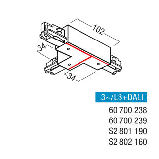 ZUMTOBEL Kupplung/Verbinder T ws 187mm 3PH VERB-T ERD-A R WH