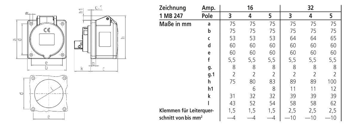MENNEKES CEE-Anbausteckdose 5p 32A 1h 2997A >50V/gr IP44 Schraubkl ger Kst