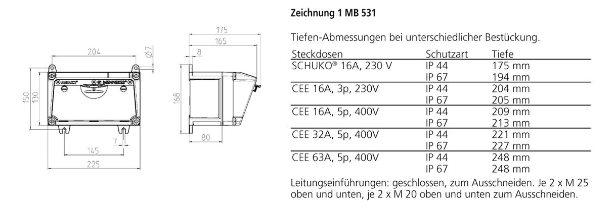 MENNEKES Steckdosen-Kombi Kst gr IP44 AMAXX 910005 3Steckd