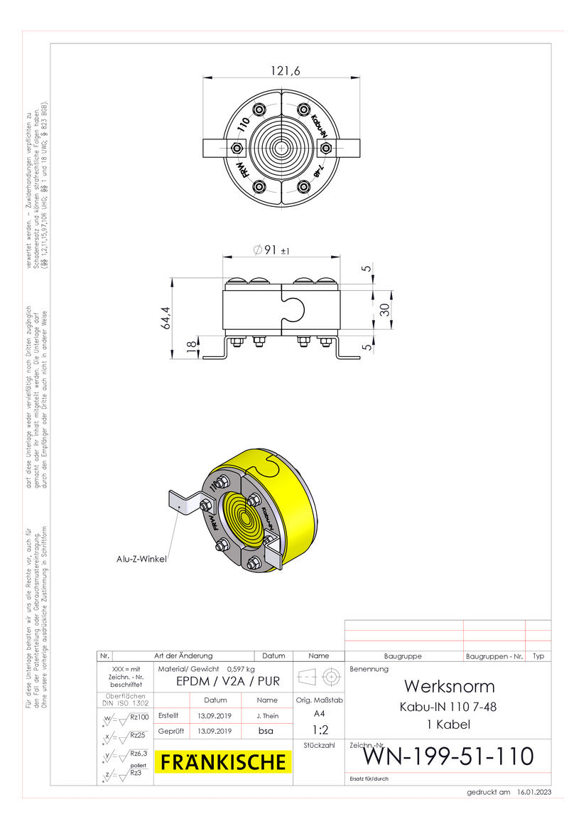 FRÄNKISCHE Rohrverschlussstopfen Kst ge Kabu-IN 110 7-48 110mm luftd