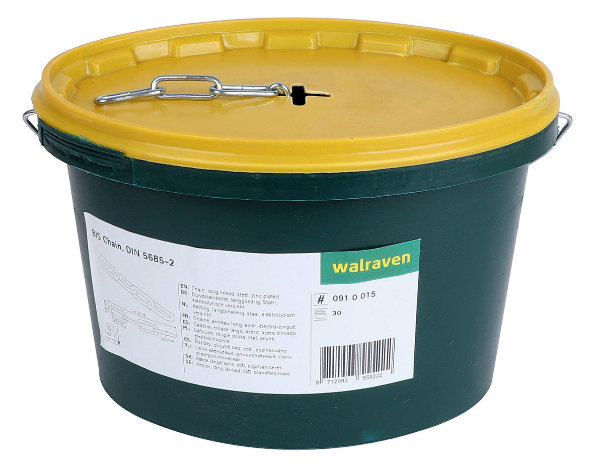 Walraven Rundstahlkette DIN5685-1 ev 26x5,4 30m im Eimer s=3,0 langgliedrig | 0910015