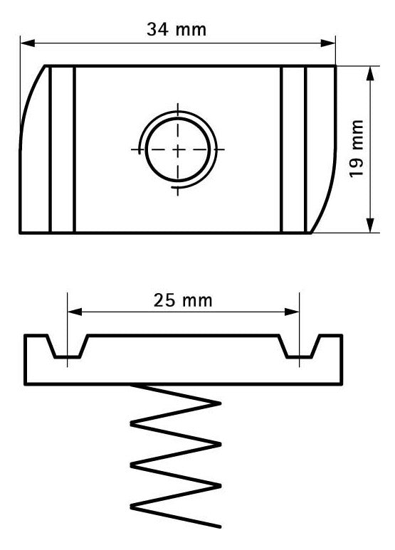 Walraven Schiebemutter Strut M8 19x34x19 feuerverz. mit Feder 13mm | 6518108