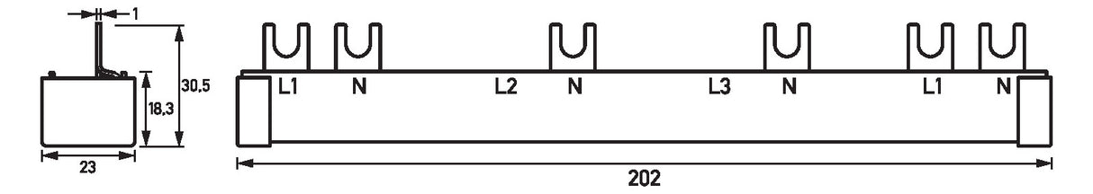 DOEPKE Phasenschiene 3+N 17,5mm 212mm B G12TE-3/N/S-10 10qmm 100A Gabel isol