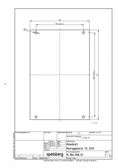SPELSBERG Montageplatte Verteiler Kst TG MPI-2012 unbeh 113x171mm Lochung