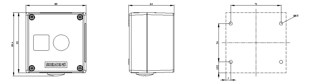 SIEMENS Aufbaugehäuse ST 22mm IP68 3SU1851-0AA00-0AB1 85x85x63,8mm