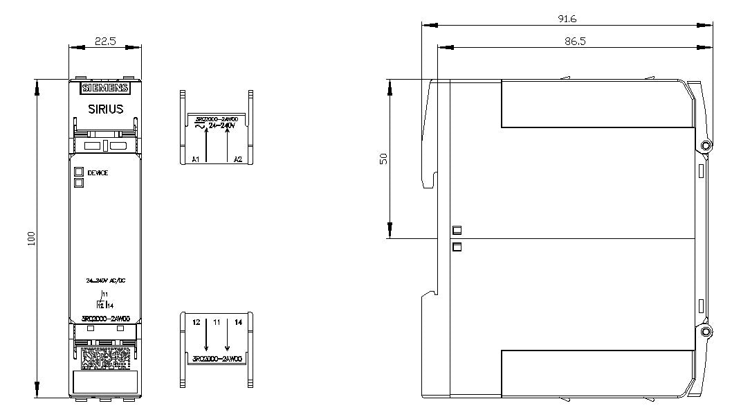 SIEMENS Schaltrelais 24-240V/AC 1W IP20 3RQ2000-2AW00 22,5x100x90mm Schraub