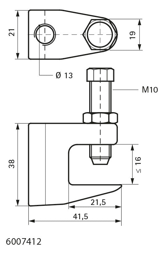 Walraven Trägerklammer Modell C V4A 41,5x38, A < 16, 13mm, Schraube M10 | 6007412