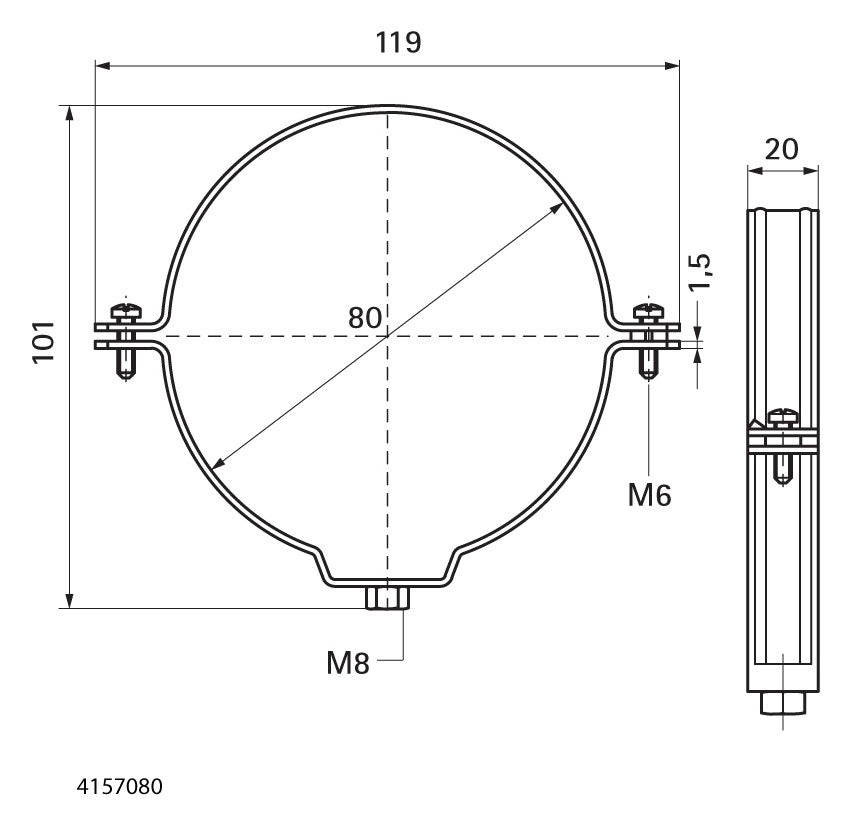Walraven Rohrschelle Bifix 415 VA 1.4404 80 mm M8 für Kunststoffrohre | 4157080