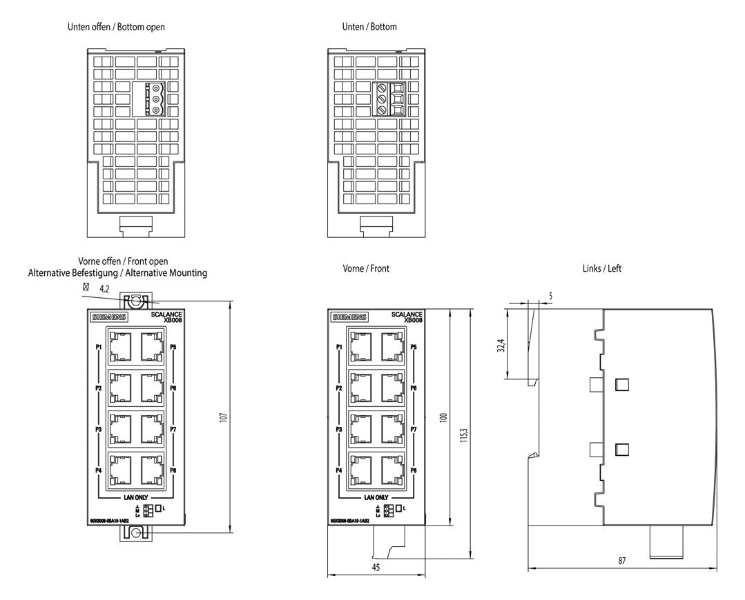 SIEMENS Switch Hutschiene 8x10/100Mbps 6GK5008-0BA10-1AB2 Layer2