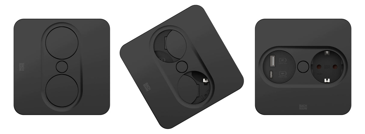 BACHMANN Steckdose 1f sw mt 1USB-A Einb TWIST 946.105 1USB-C m.BS Klappd IP20