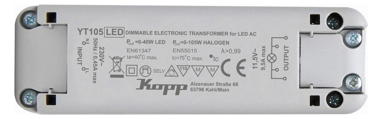 KOPP Sicherheitstrafo 0-105W 11,5V ws 202510093 118x36,5x29,5mm Konv