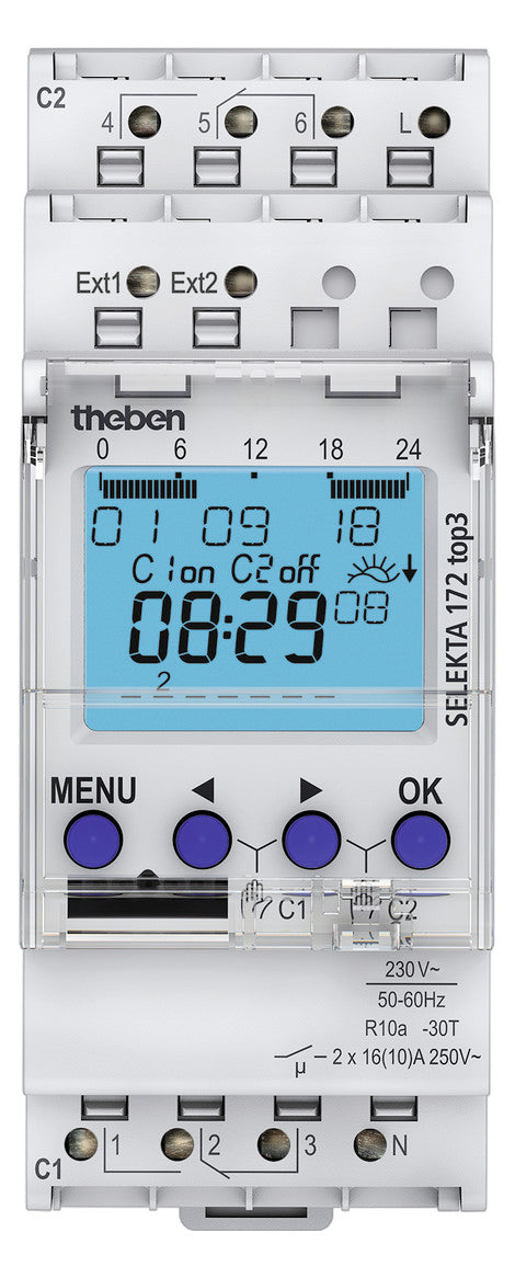 THEBEN Schaltuhr digi 230VAC 2kan 87600h SELEKTA 172 top3 2TE BT REG
