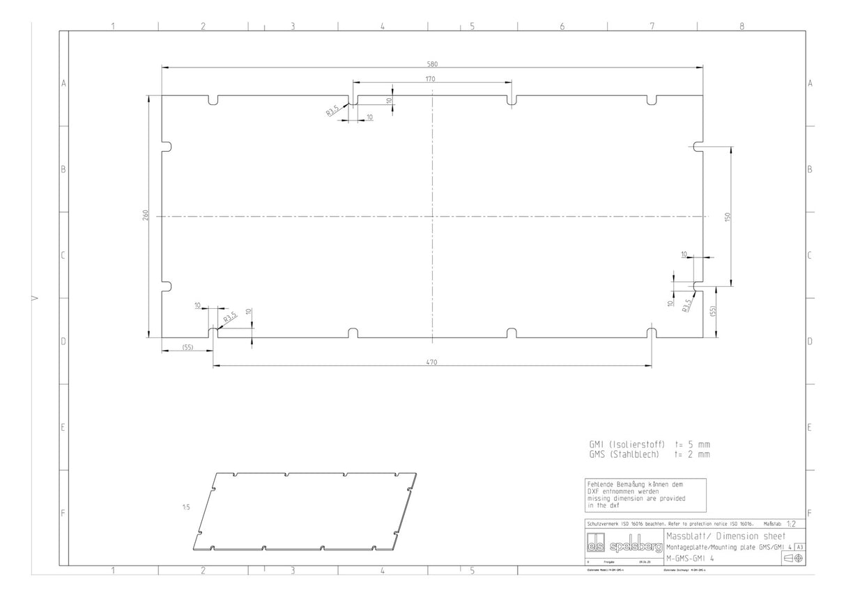 SPELSBERG Montageplatte Verteiler ST GMS 4 lack 260x580mm Lochung