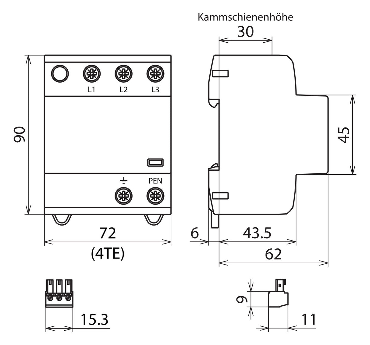 DEHN SE Kombi-Ableiter TS35 3p 230VAC DSH B TNC 255 FM 1,5kV Fernsign 4TE