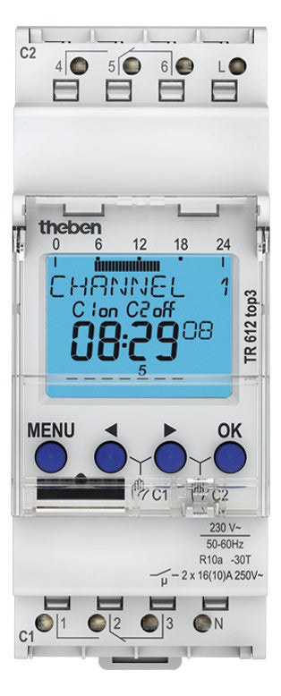 THEBEN Schaltuhr digi 230-240VAC 2kan BT TR 612 top3 2TE REG 24h Prog