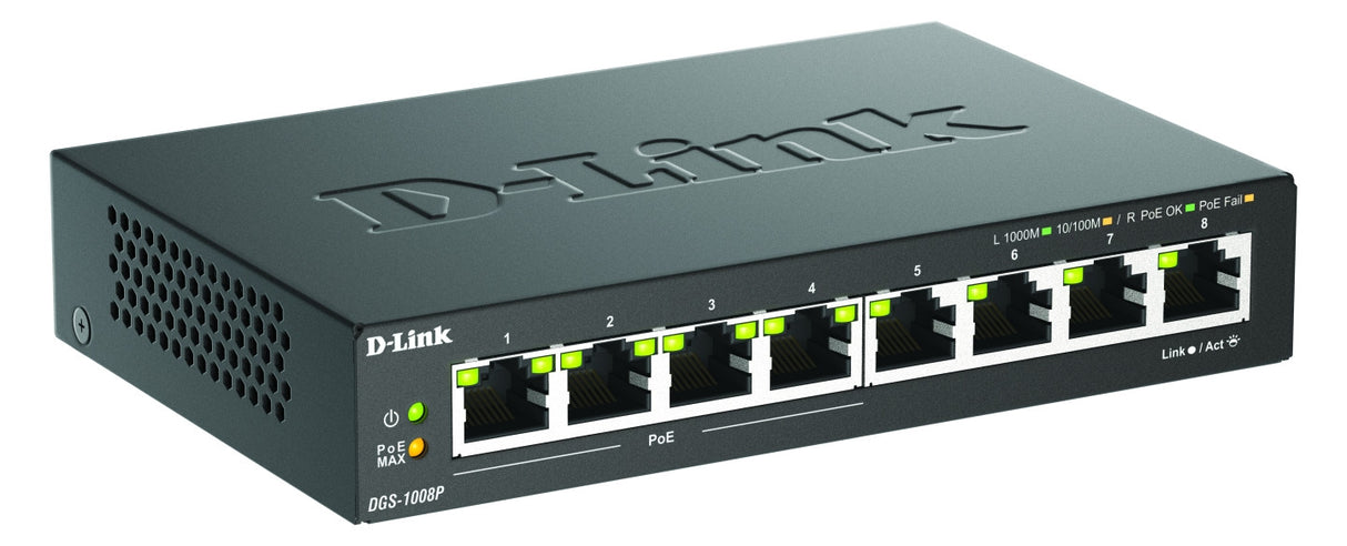 D-Link Tischswitch 8x10/100/1000Mbps DGS-1008P/E