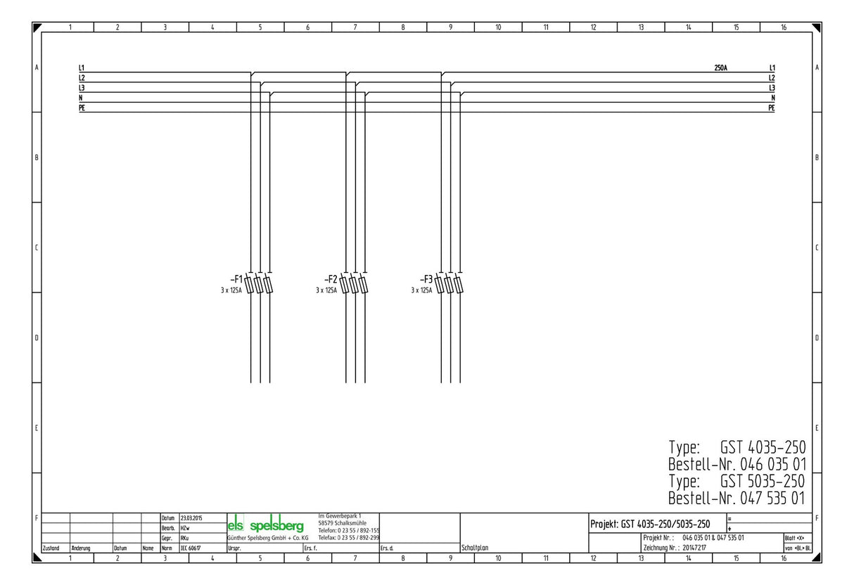 SPELSBERG Verteilerbaugruppe NH-Si NH000 GST 4035-250 5p 250A 3st/NH-trenn m.Abd