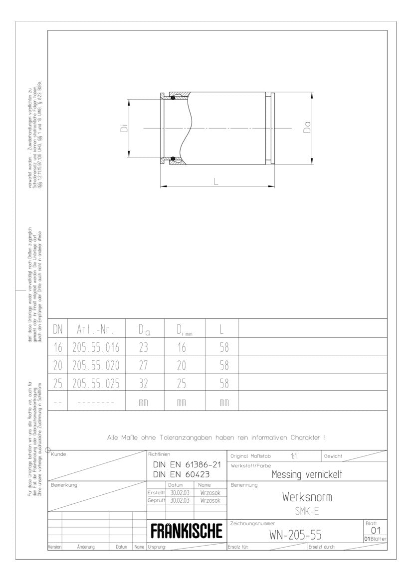 FRÄNKISCHE Steckmuffe Metall 25mm hfr SMK-E 25 vernick zink