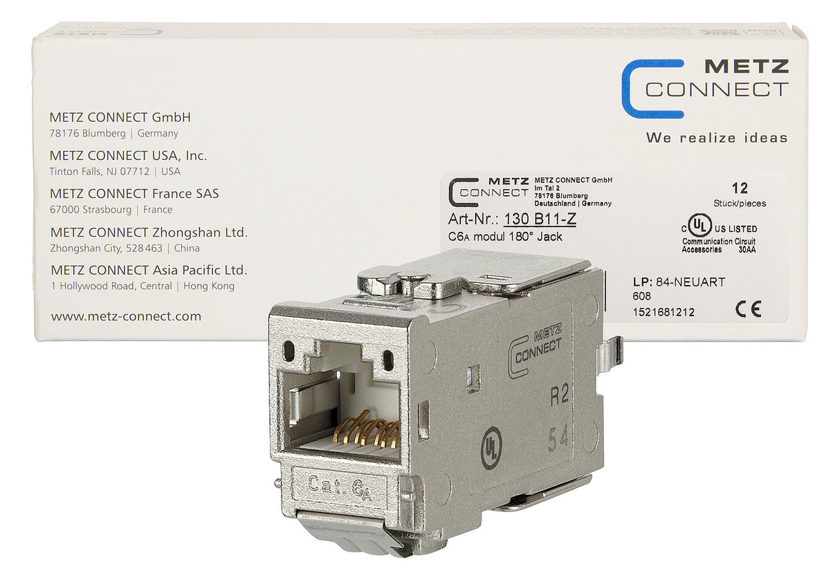 METZ CONNECT Modular-Buchse Cat6A RJ45 180° 130B11-Z 22-26AWG Feldkonf Schirm