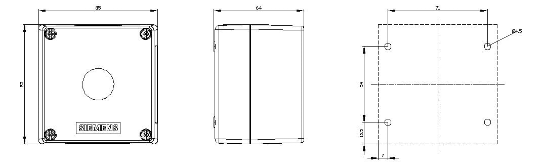 SIEMENS Aufbaugehäuse Kst 22mm IP68 3SU1801-0AA00-0AA2 85x85x63,8mm