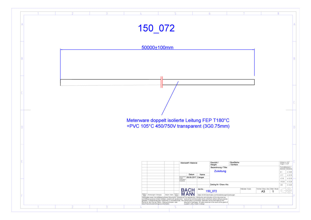 BACHMANN Netzanschlussleitung 50m tra 150.072 3x0,75qmm IP20 Aderendh 0-105°C