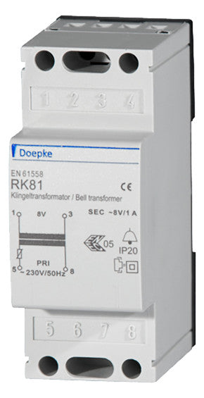 DOEPKE Klingeltransformator 230V 8V 1A RK 81 REG 2TE