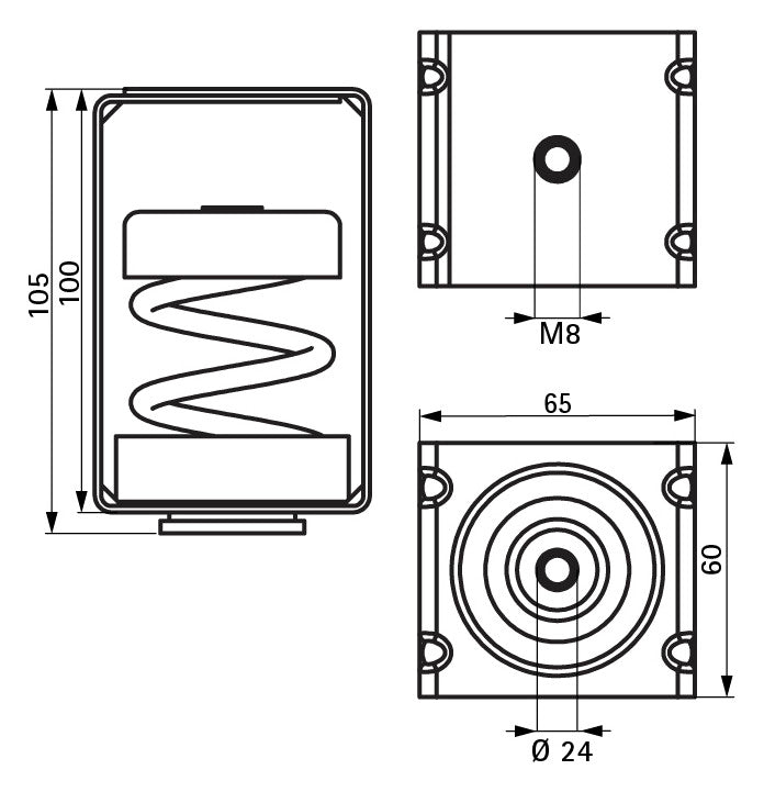 Walraven Stahlfederhänger VibraTek HS-1 M8, max. 500N, 60x65x105mm | 2800600500
