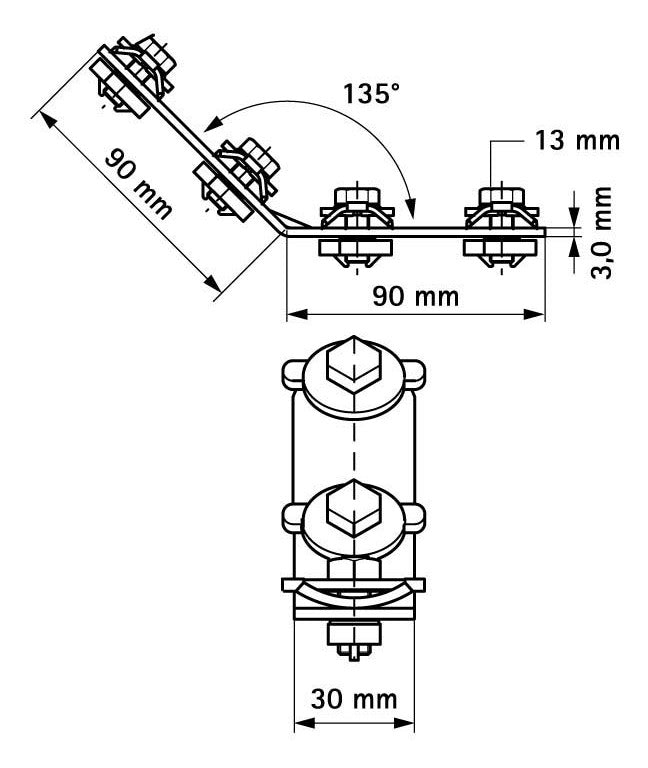 WALRAVEN Verbinder RapidRail lang / lang 4 Schiebemuttern ev-f.RapidRail- 135Grad