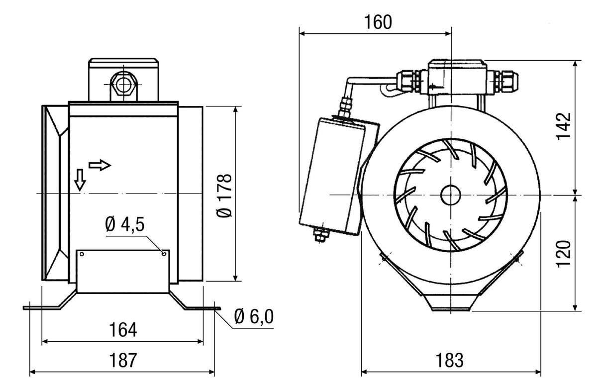 MAICO Ex-Ventilator 1/2 180mm 230V Kst Radial ERM 18 Ex e 310cbm/h 0,05W IP54