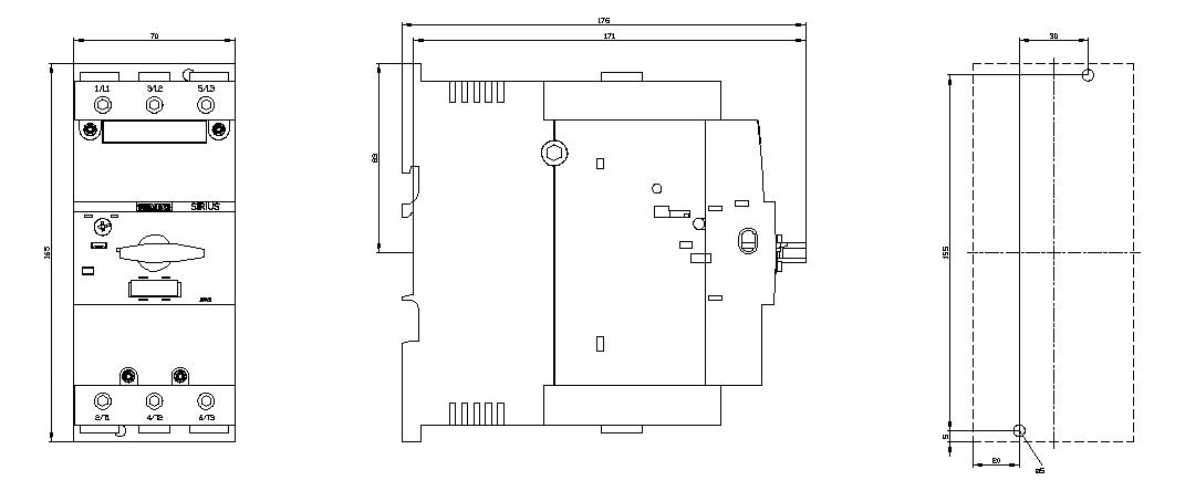 SIEMENS Motorschutzschalter 3p 75-93A 3RV2041-4YA10 93A/Iu 690V Einb IP20
