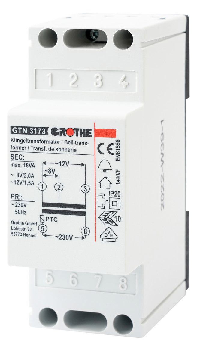 GROTHE Klingeltransformator 230V 8/12V GTN 3173 2/1,5A REG 2TE