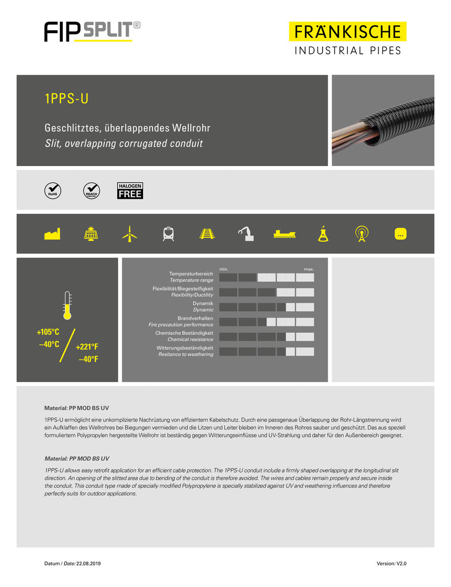 FRÄNKISCHE Wellrohr 19mm PP IP40 sw 1PPSM-19U.50 ohne Ummantelung UV-best
