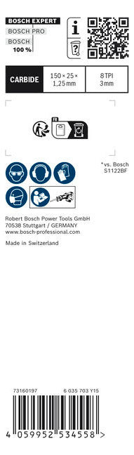 BOSCH-EW Säbelsägeblatt 150mm Edst Stahl RBE- 1ER S 955 CHM Hartmetallausführung
