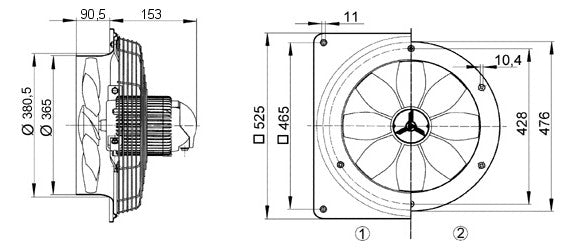 MAICO Axial-Wandventilator 350mm 400V DZQ 35/6 B 1700cbm/h 930Upm Be/Entlüft
