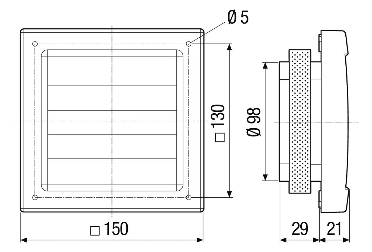 MAICO Wand-Jalousieklappe Kst 150x150mm AP 100 100mm ausblas Mit Einbaurahmen