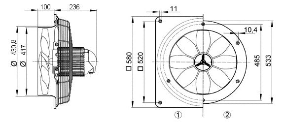 MAICO Axial-Wandventilator 400mm 400V DZQ 40/42 B 9500cbm/h 1485Upm IP55 60°C