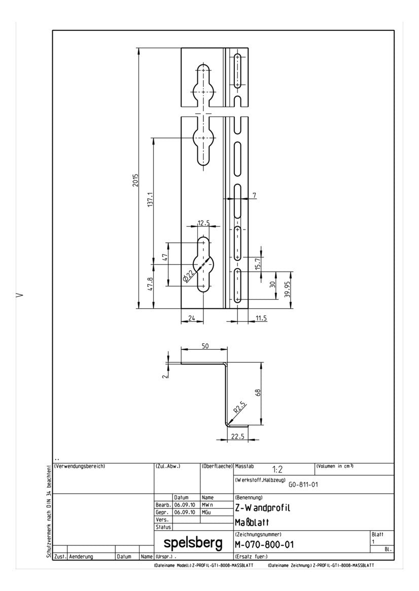 SPELSBERG Tragprofil 70x2015x74,5mm ZPR
