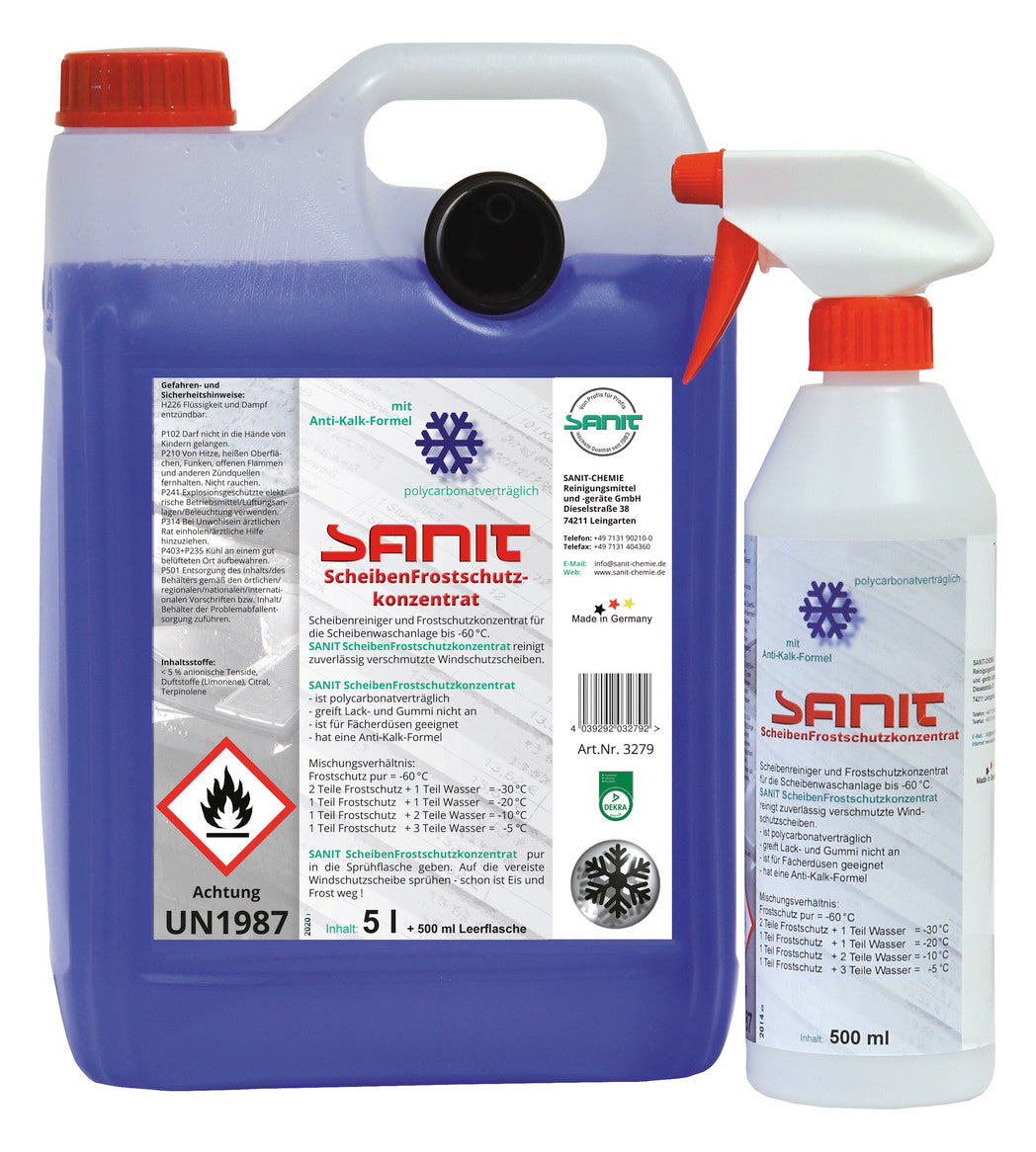 SANIT-Scheibenfrostschutz-Set -60 °C Kanister 5 l + leere Sprühflasche 500 ml | 3279